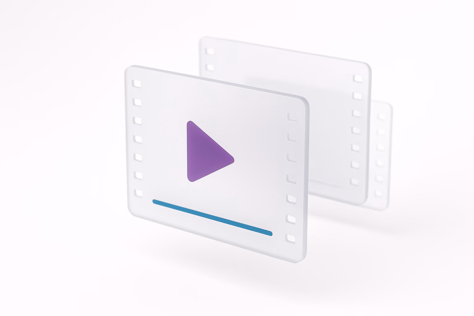 Illustration : deux écrans vidéo translucides avec un bouton de lecture violet