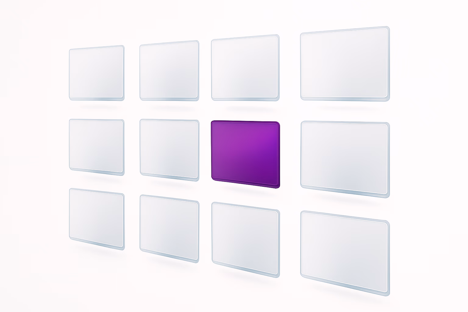 Illustration: wall of twelve screens, only one lit in purple