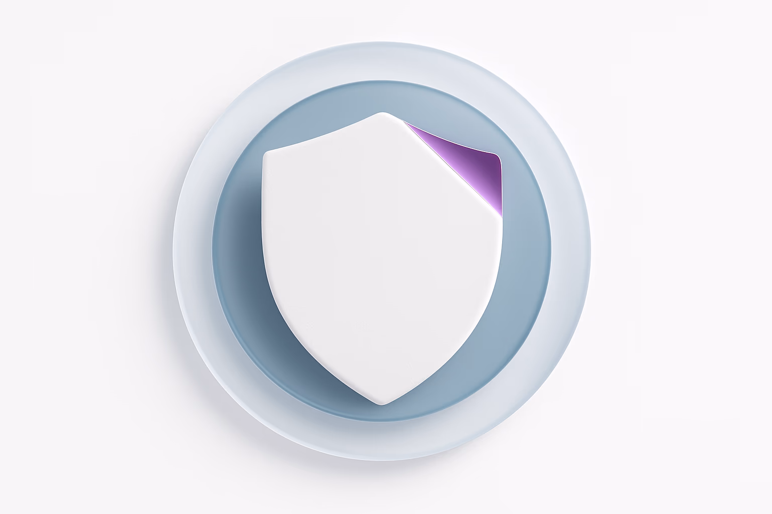 Illustration : bouclier blanc dont un coin se décolle sur du violet