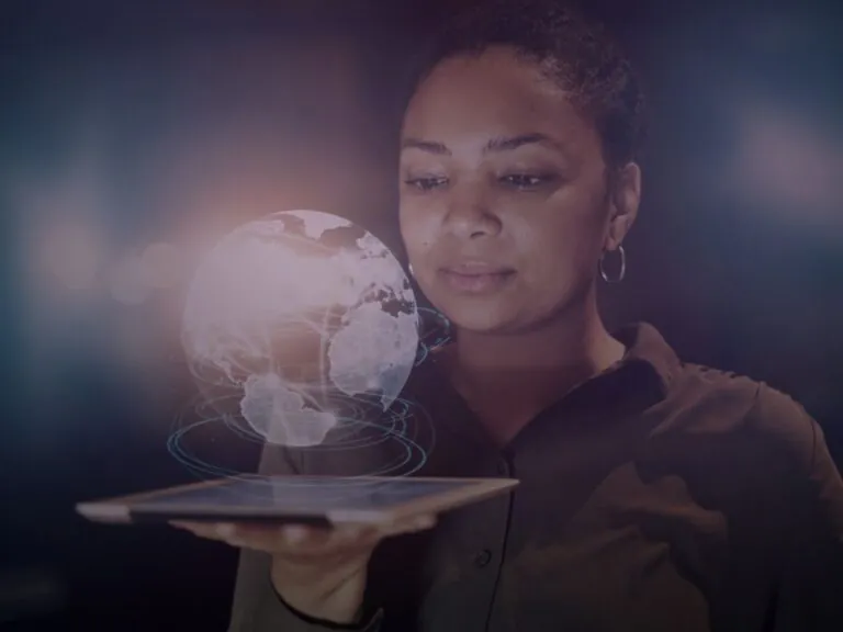 woman holding a globe